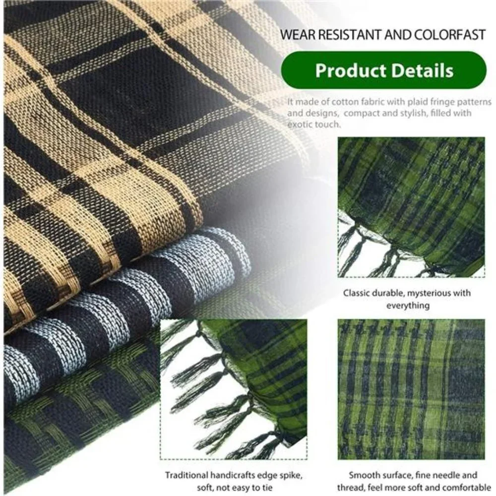 3 Pieces Unisex Scarf Turban Plaid Fringe Scarves